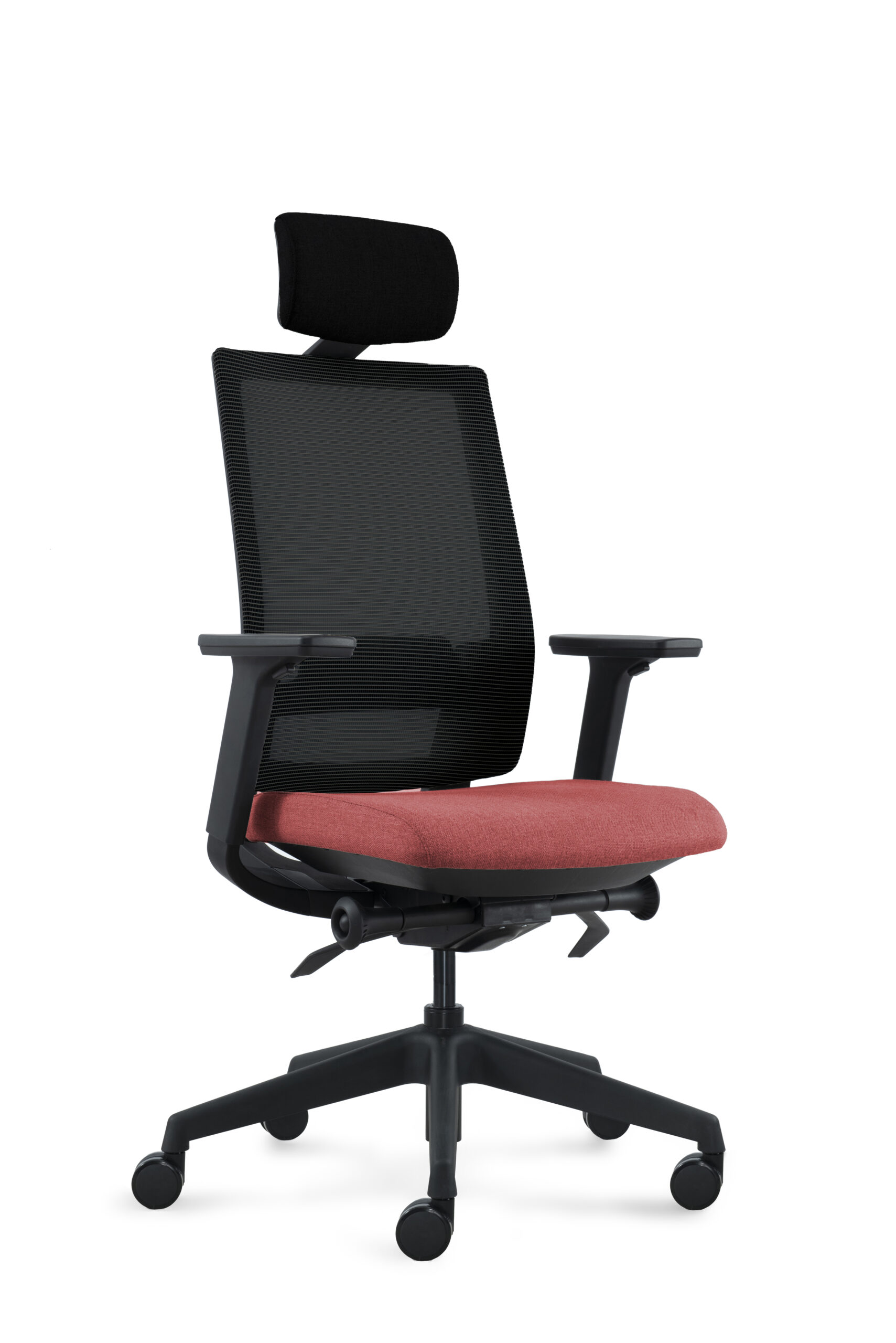 DEEO fotel biurowy czarny, siatka/tkanina 5 kolorów (Stelaż: aluminium, Kolor siedziska: VF-4 czerwony)