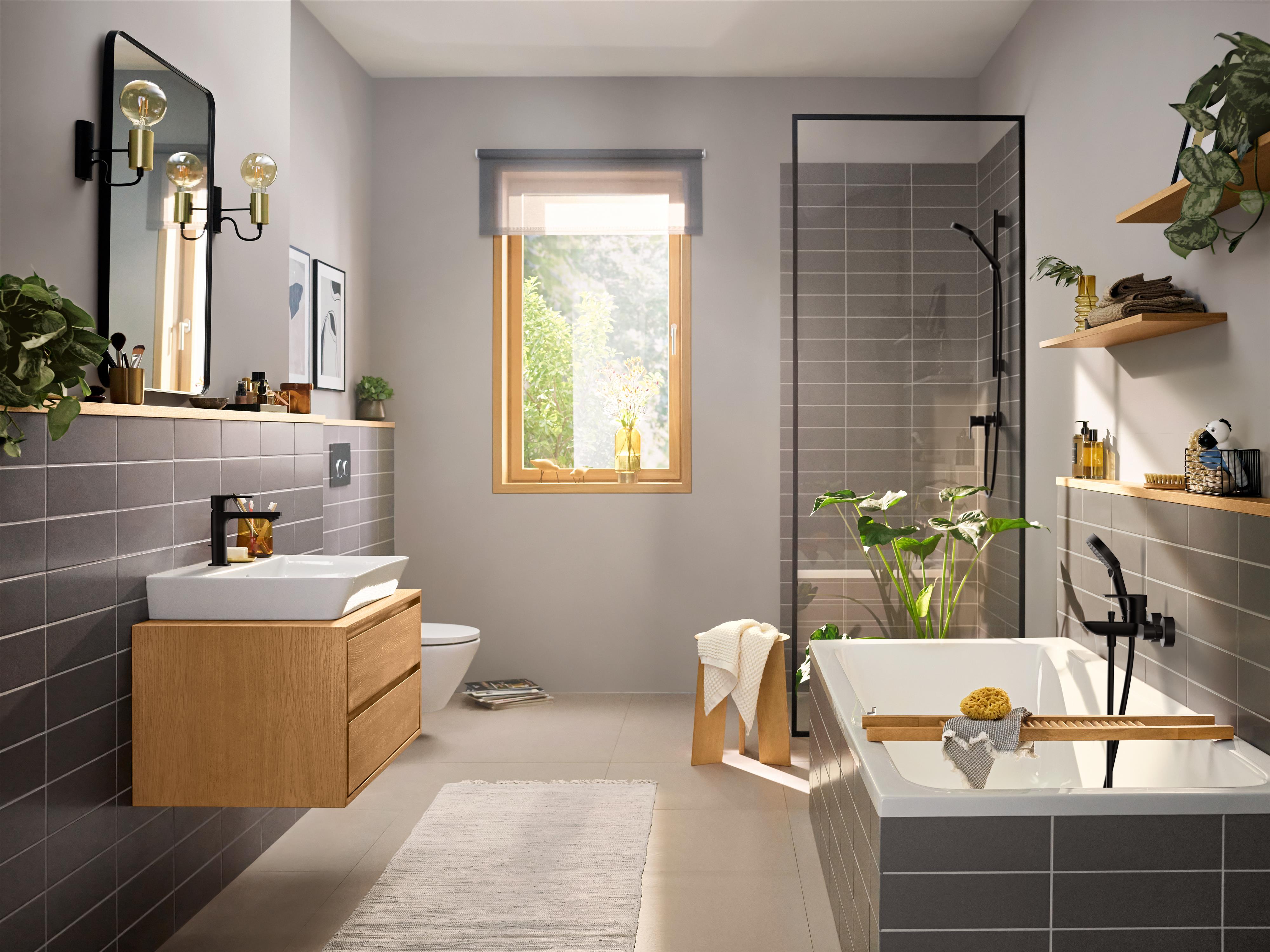 Hansgrohe Rebris E bateria umywalkowa stojąca czarny mat 72559670 - Wysyłka w 24h