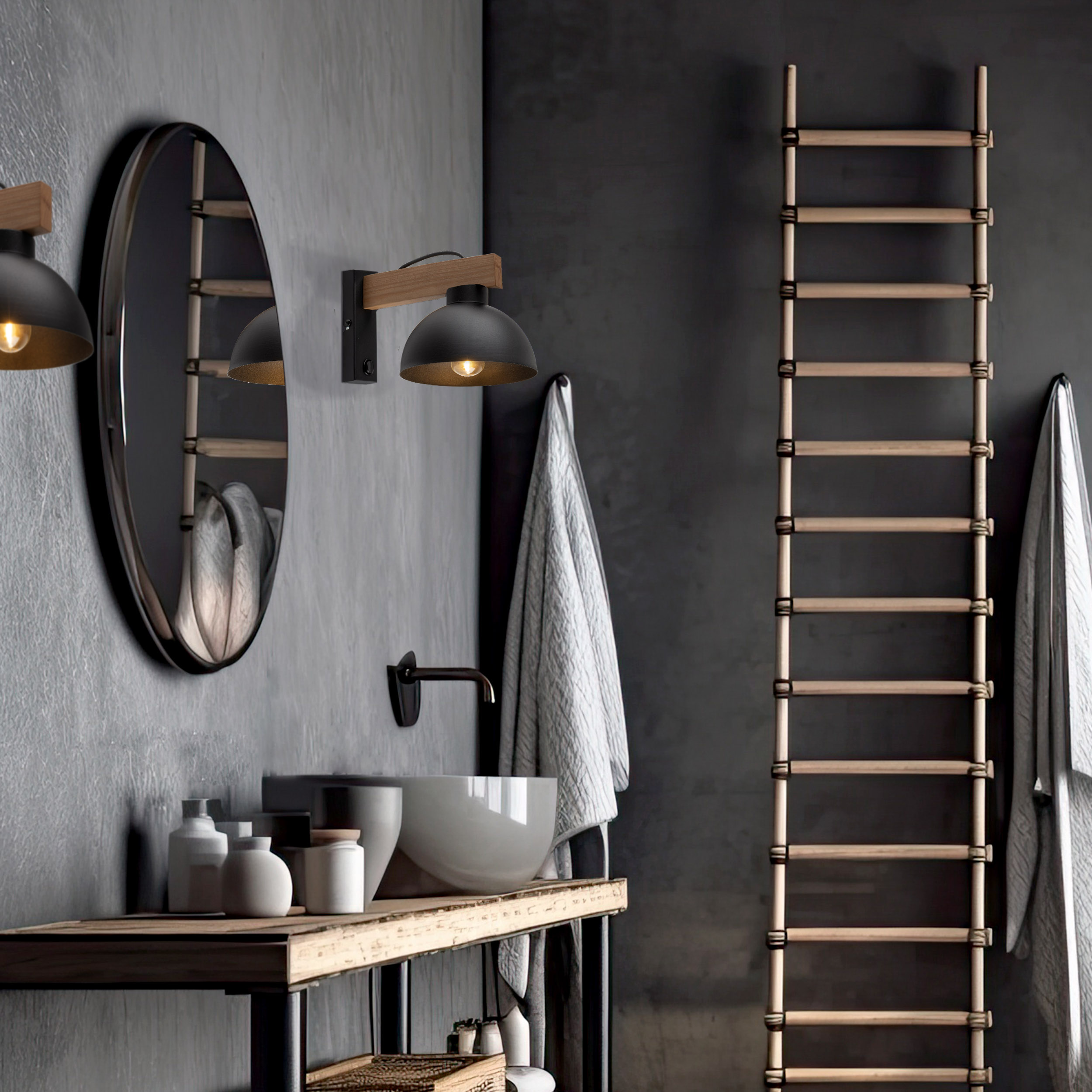 TK Lighting Oslo kinkiet 1x15W czarny/jasne drewno 4961