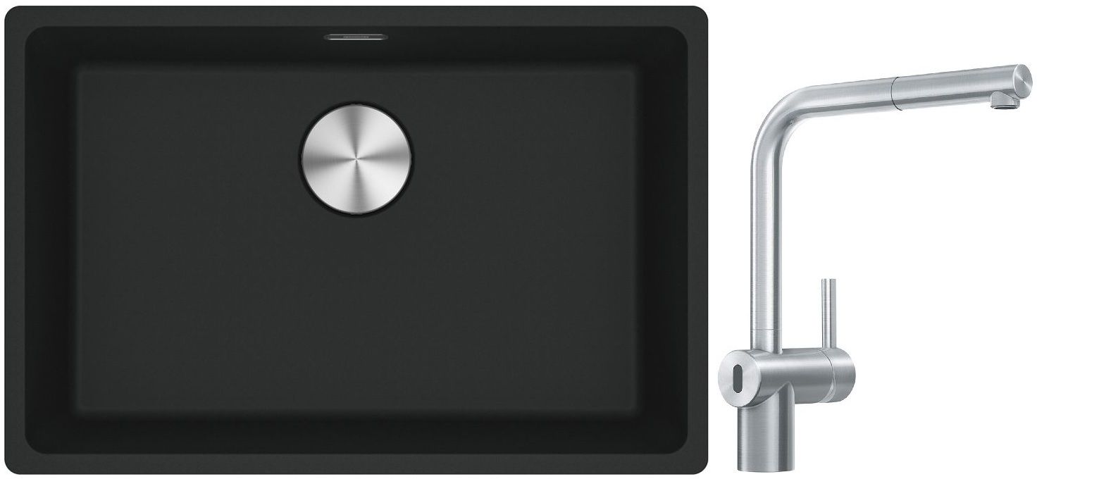 Franke Maris MRG 110-62 zlewozmywak 62x40 cm Fragranite czarny mat z baterią kuchenną Atlas Neo Sensor stal szlachetna (1250687256, ...