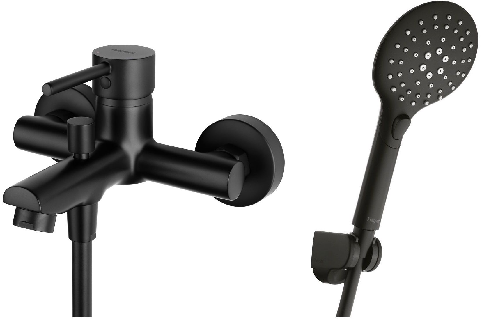 Zestaw Hagser Lisa bateria wannowo-prysznicowa ścienna z kompletem natryskowym Andrea Birgit czarny mat HGR34000036 - Wysyłka w 24h
