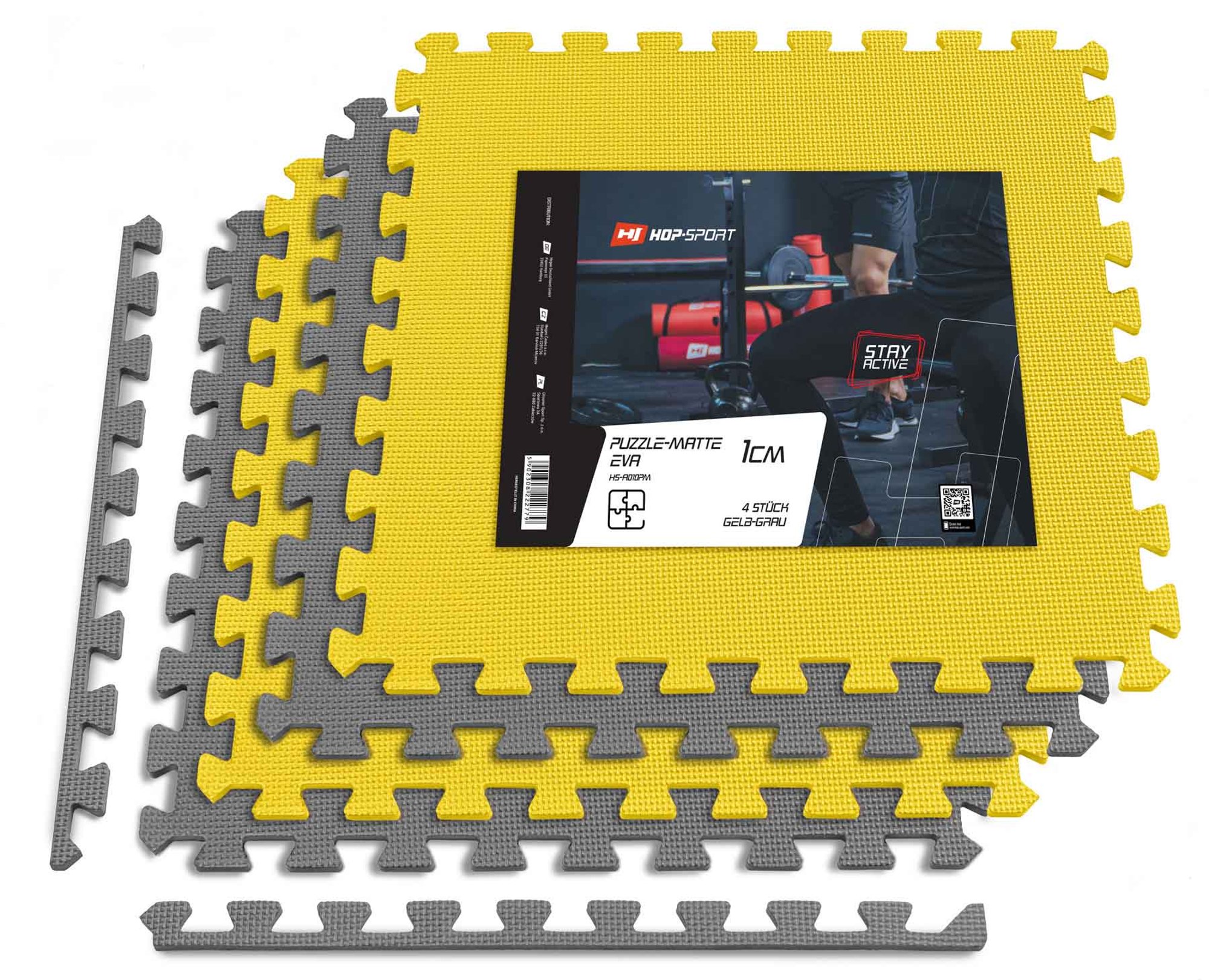 Mata puzzle EVA 1cm szaro/żółta - 4 sztuki