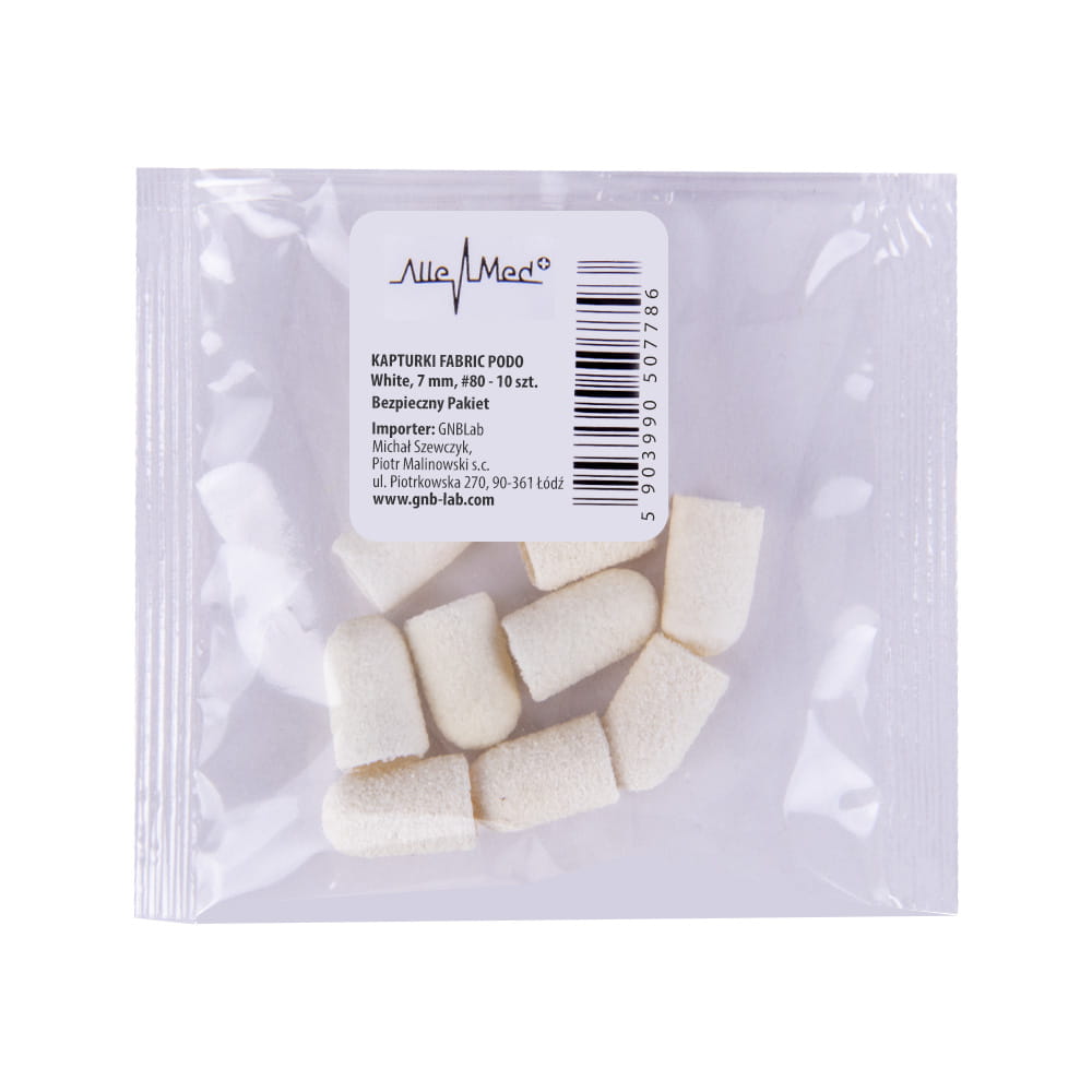Kapturki do pedicure 7 mm gradacja 80 10 szt Fabric Podo AlleMed Biały White