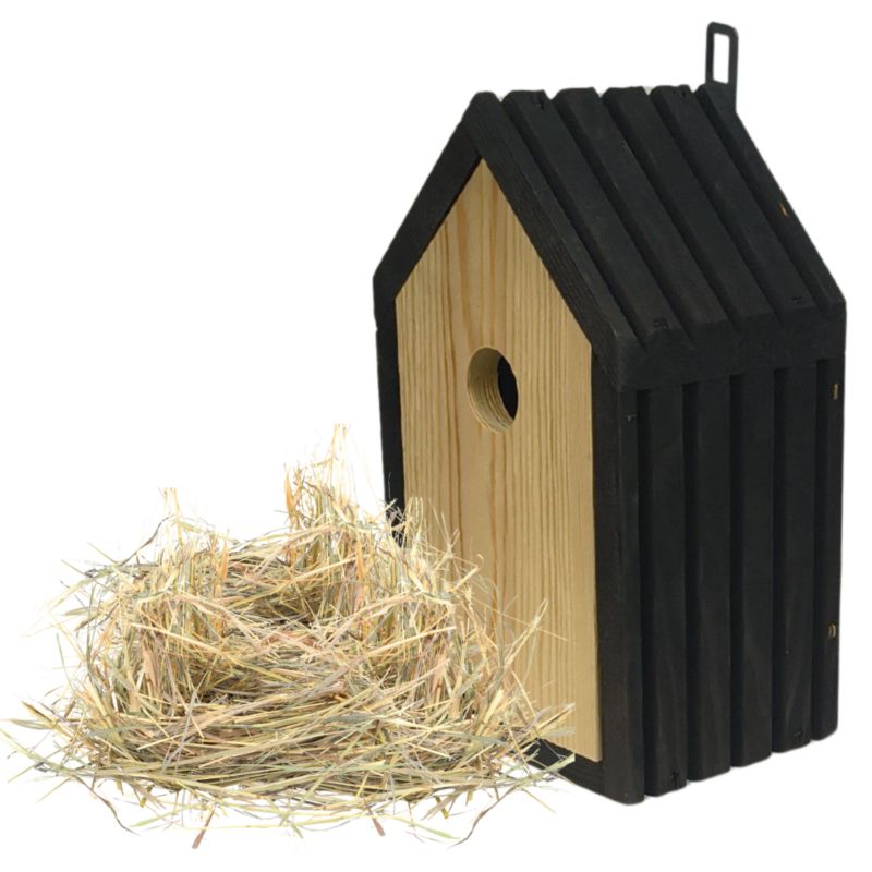 Budka lęgowa dla ptaków MODO24 z siankiem wlot 2,8 cm impregnowana czarno-naturalne drewno 1 szt.