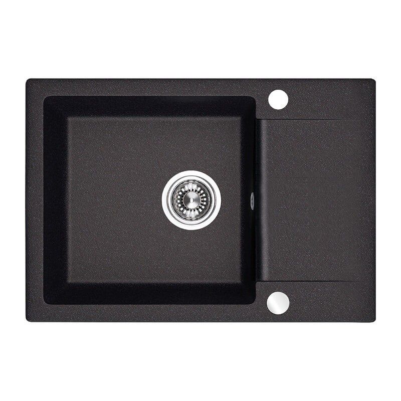 Zlewozmywak Granitowy, Kuchinox, Czarny, Celebes, Jednokomorowy, 44x65cm, z ociekaczem, z syfonem, 1 szt.