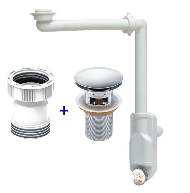 Zestaw odpływowy Lira korek klik-klak syfon oszczędzający miejsce biały przedłużka 1szt