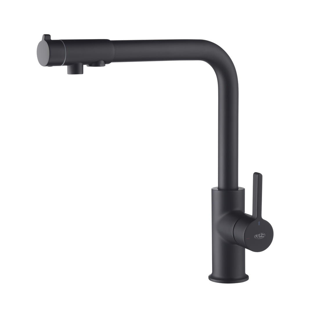 Royal Czarny Mat bateria trójdrożna (dwuobwodowa) z opcją wody filtrowanej. Kran dwuobiegowy z podłączeniem do wody filtrowanej.