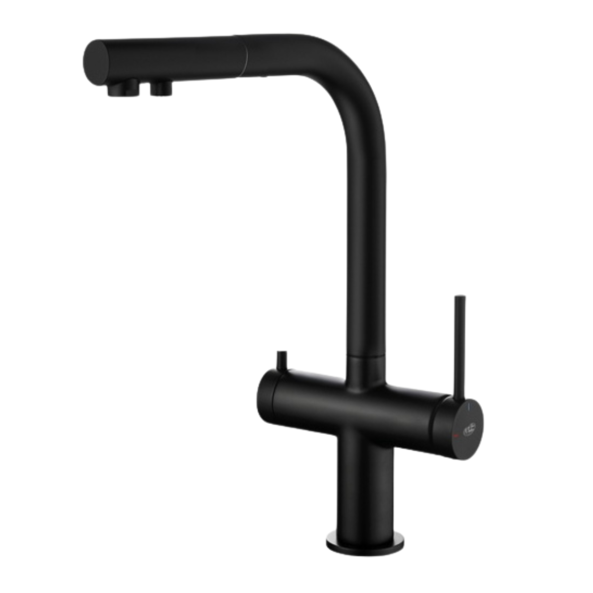 Bateria Blue Water DELTA w kolorze czarny mat z podłączeniem wody filtrowanej i wyciąganą wylewką.