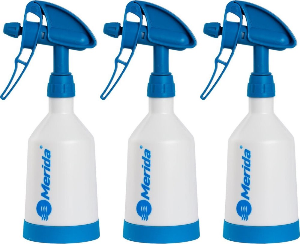 3x Butelka ze spryskiwaczem dwustronnym Merida 360°, wyskalowana, 0.5l, biało- niebieski