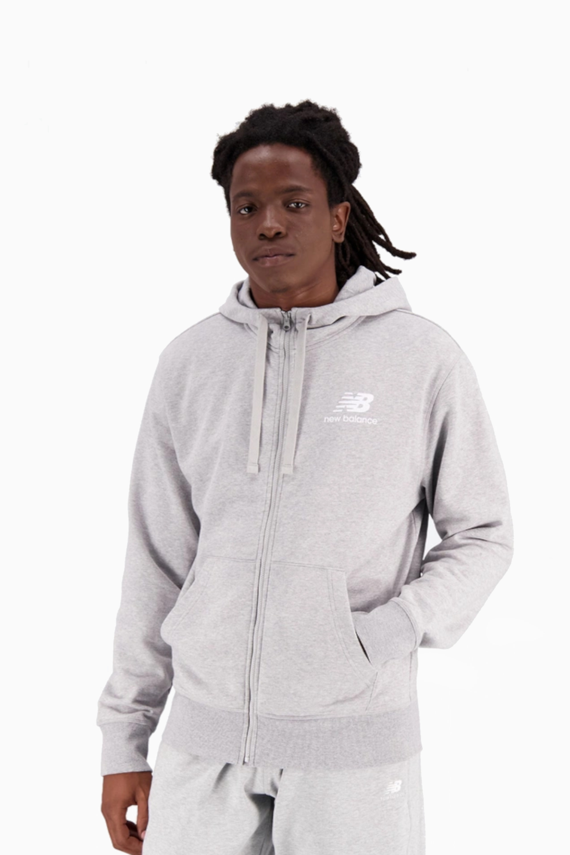 Bluza z kapturem New Balance Essentials Stacked FZ - Szary