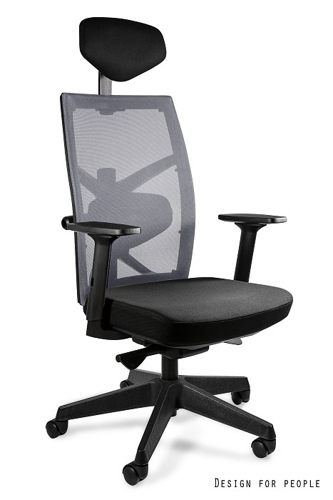 TUNE fotel biurowy czarny stelaż, siatka/tkanina lub skóra naturalna kolory (Kolor siedziska i zagłówka: BL418, Siatka: szary)