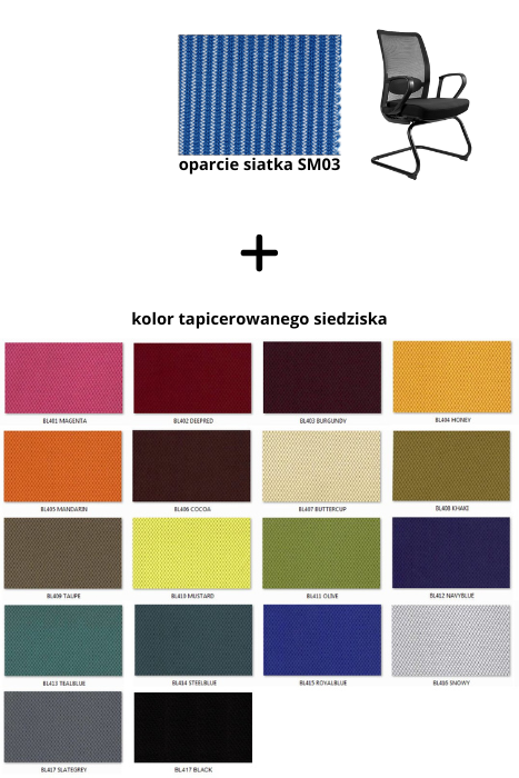 ANGGUN SKID fotel biurowy, siatka/tkanina lub skóra naturalna, kolory (Siatka: SM03, Kolor siedziska: BL412)