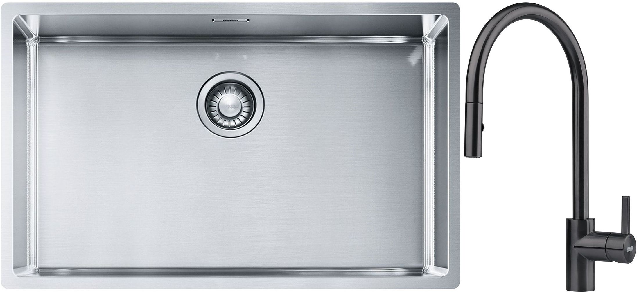 Franke Box BXX 210/110-68 zlewozmywak 72,5x45 cm stalowy z baterią kuchenną Eos czarna stal szlachetna (1270453658, 1150613671) - Wysyłka w 24h