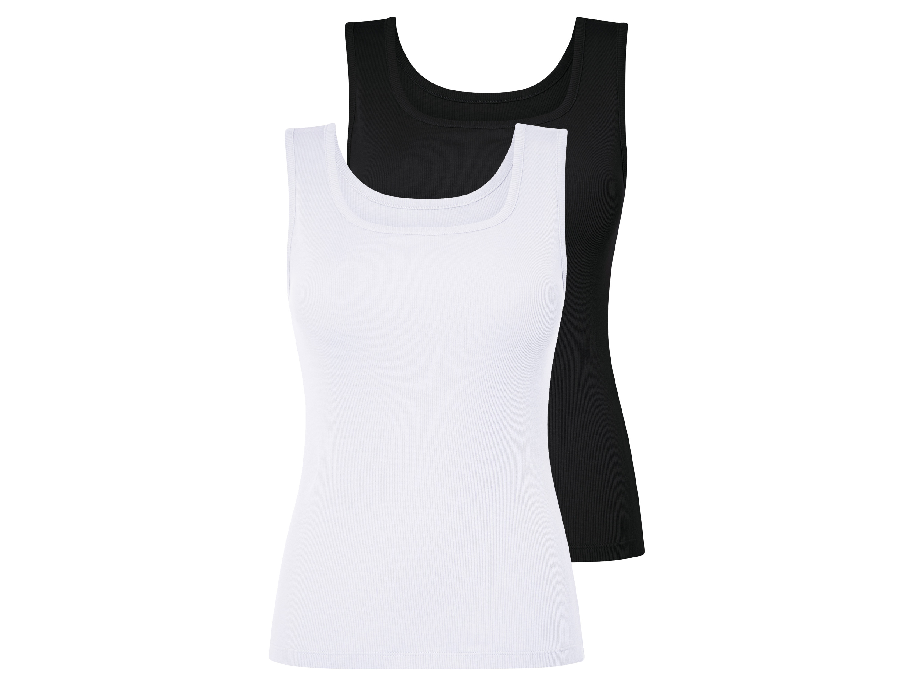 esmara Topy damskie z biobawełną, 2 sztuki Czarny / biały, XS 32/34