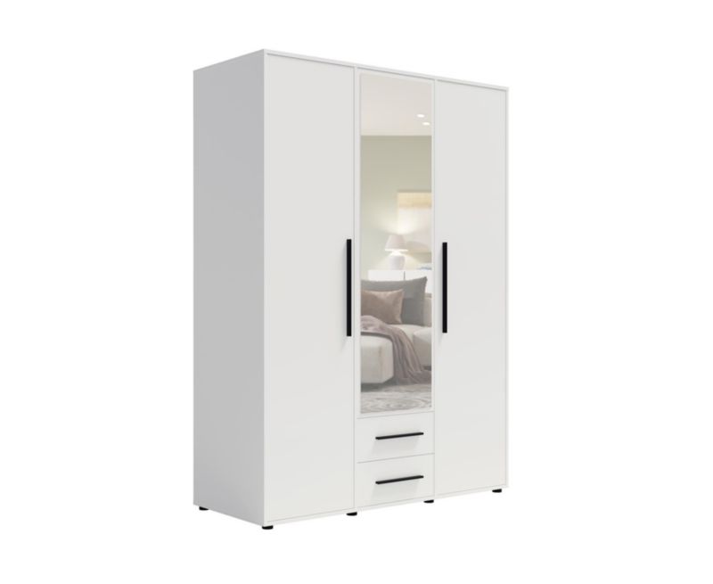 Szafa trzydrzwiowa z nadstawką Bettso Maxivo uchylna z szufladami i lustrem biały 1szt.
