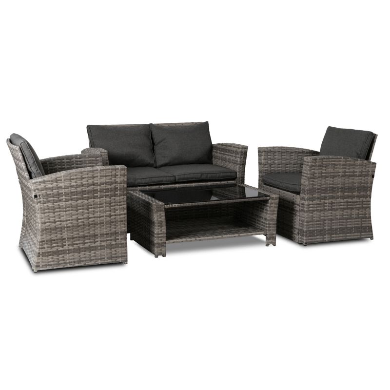 Meble Ogrodowe DOVER Mebel Elite Kanapa Sofa Fotel Stolik Ława Na Taras Popiel 1 kpl