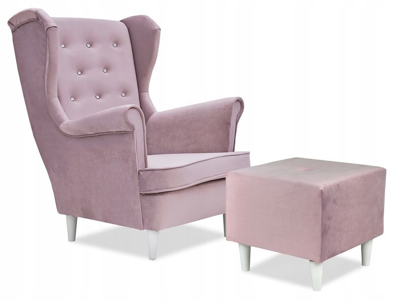 Fotel uszak do salonu z podnóżkiem Family Meble Diana liliowy róż 1szt