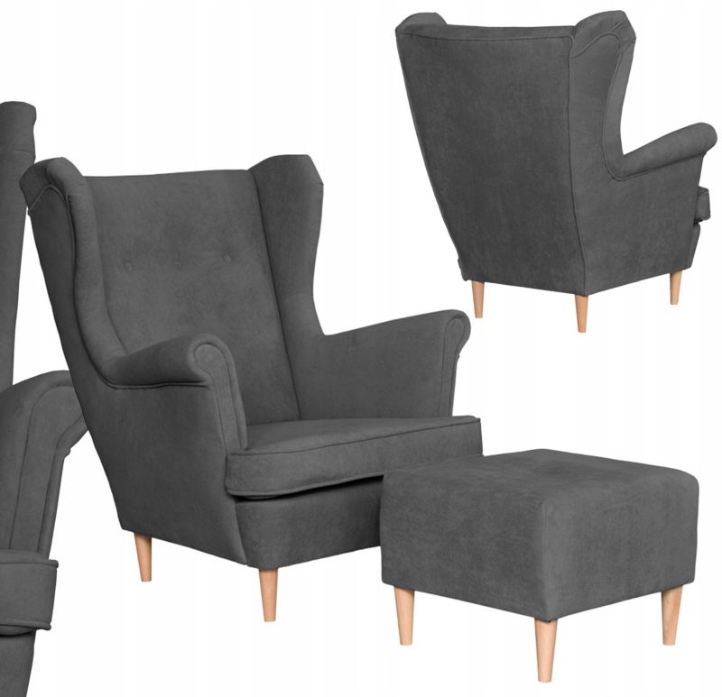 Fotel uszak do salonu z podnóżkiem Family Meble Hunter szary 1szt