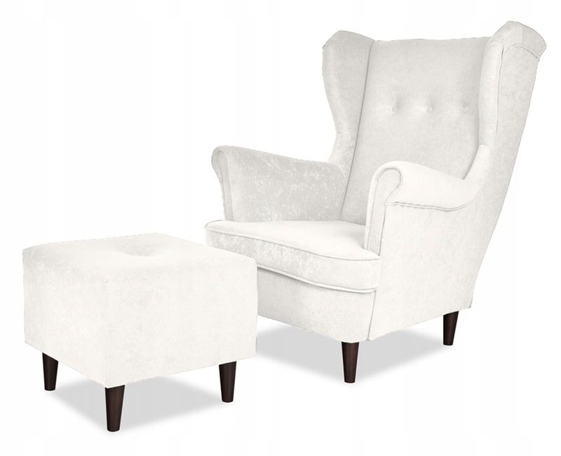 Fotel uszak do salonu z podnóżkiem Family Meble ARI biały brudny 1szt