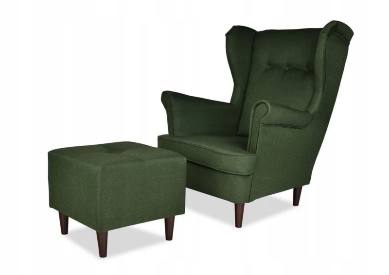 Fotel uszak do salonu z podnóżkiem Family Meble ARI butelkowa zieleń 1szt