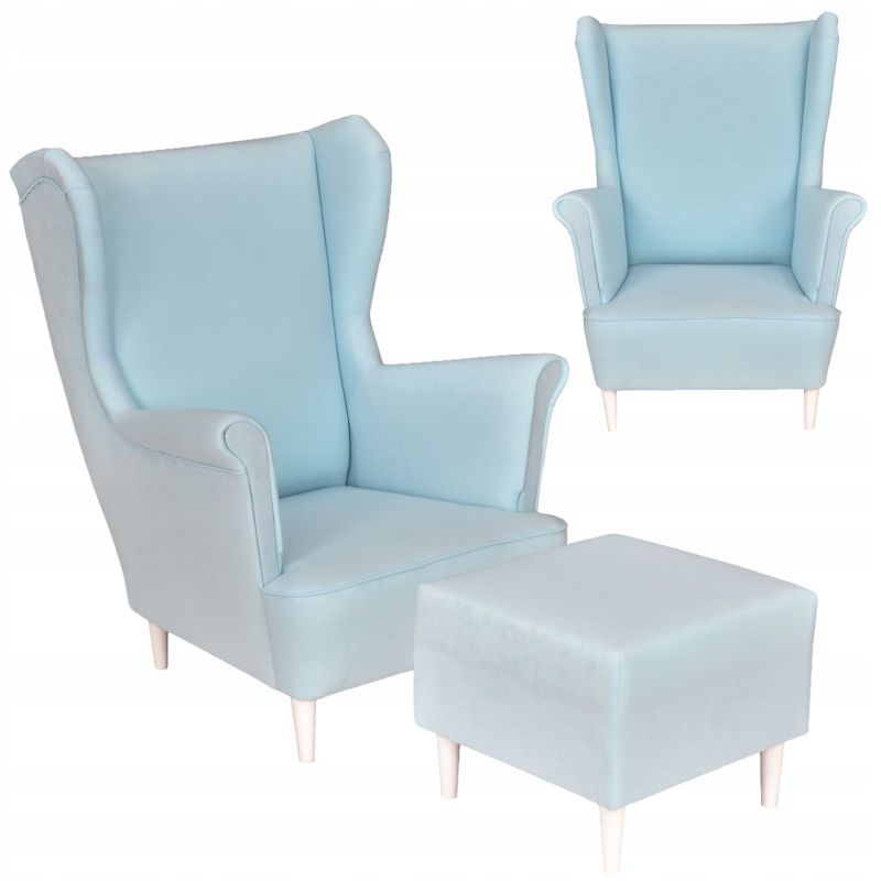 Fotel uszak do salonu z podnóżkiem Family Meble MAX pastelowy błękit 1szt