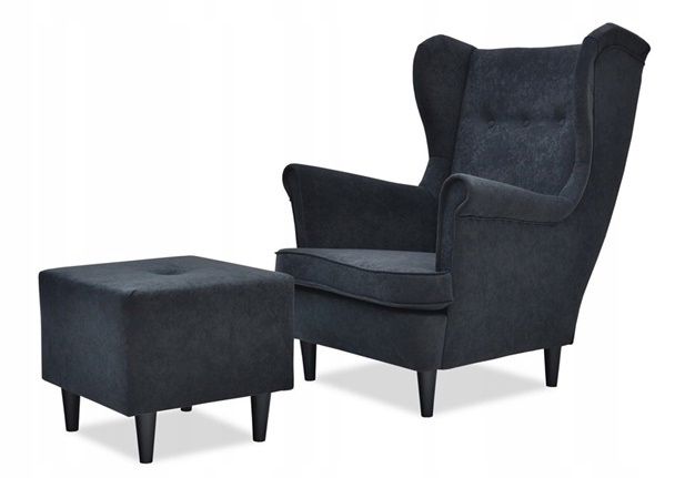 Fotel uszak do salonu z podnóżkiem Family Meble ARI czarny 1szt