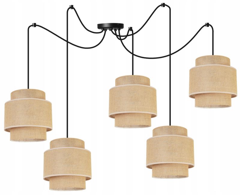 Lampa sufitowa wisząca Light Home LH Boho Juta Pająk 5x E27 60W naturalny/czarny 1szt.