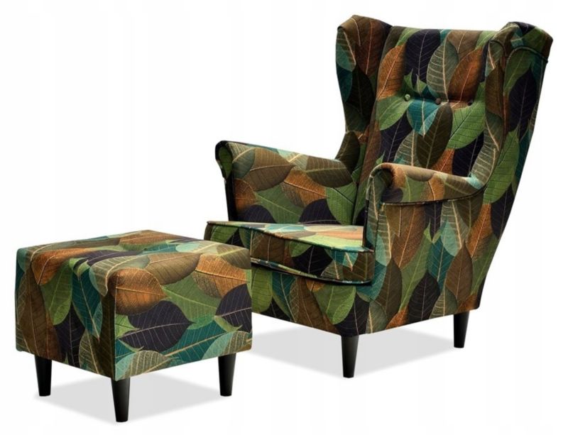 Fotel uszak do salonu z podnóżkiem Family Meble ARI PRINT jesień 1szt