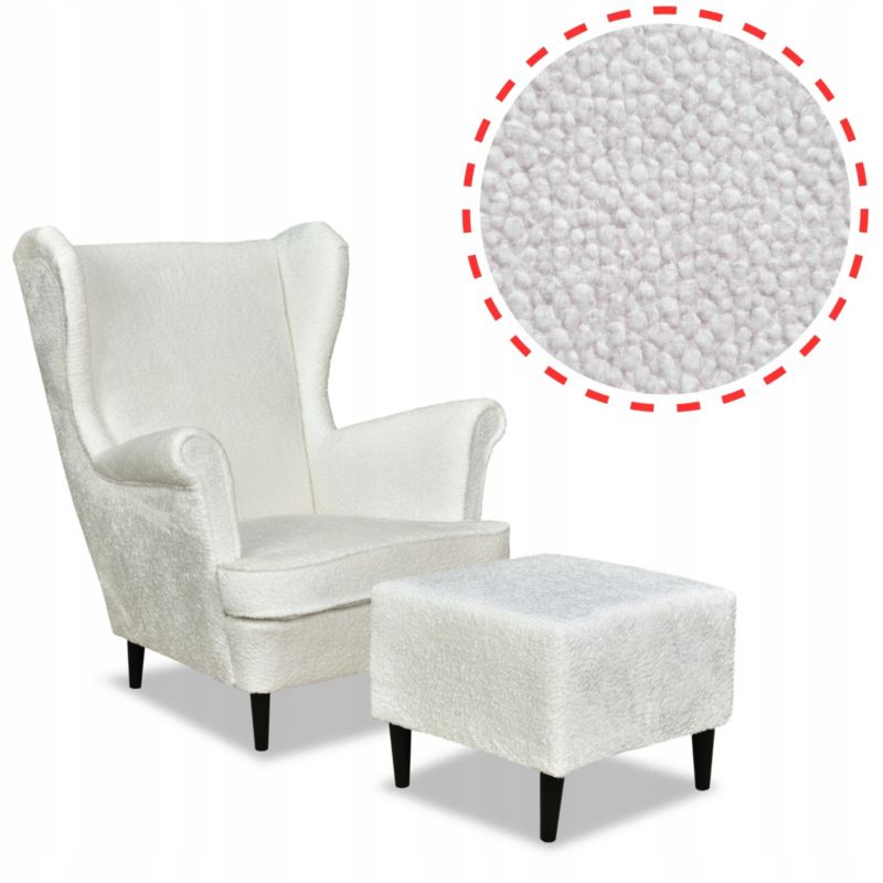 Fotel uszak do salonu z podnóżkiem Family Meble Bella biały 1szt