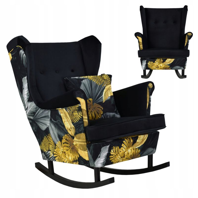 Fotel uszak do salonu bujany Family Meble Ari Print Duo czarny 1szt