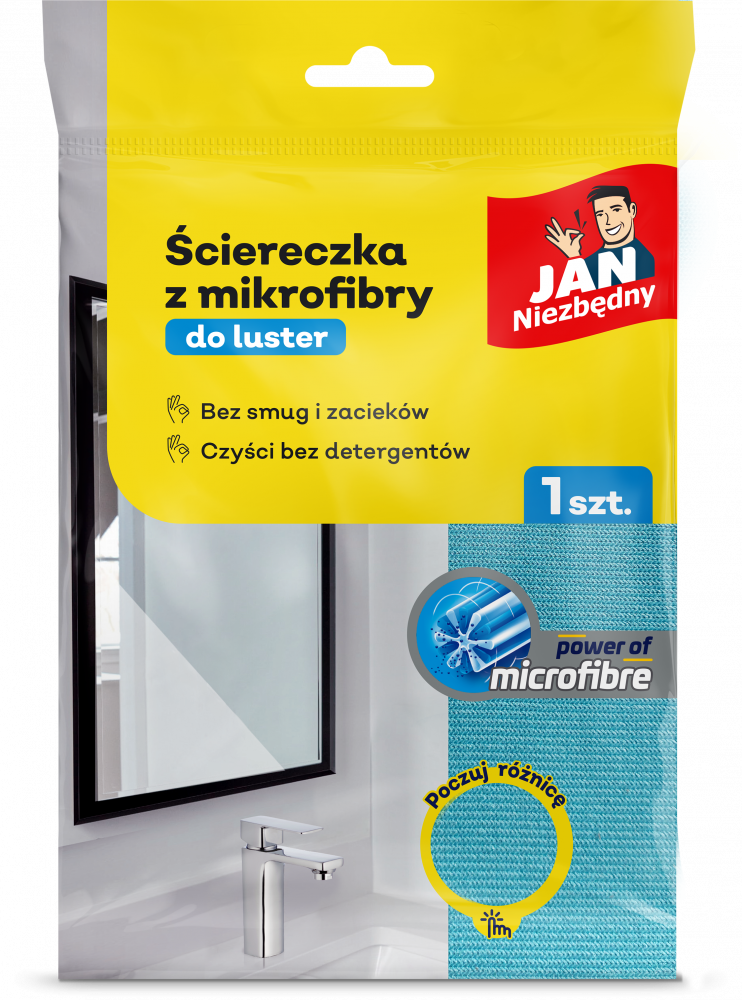 Ściereczka z mikrofibry Jan Niezbędny, do luster, 40x40cm, 1 sztuka, niebieski