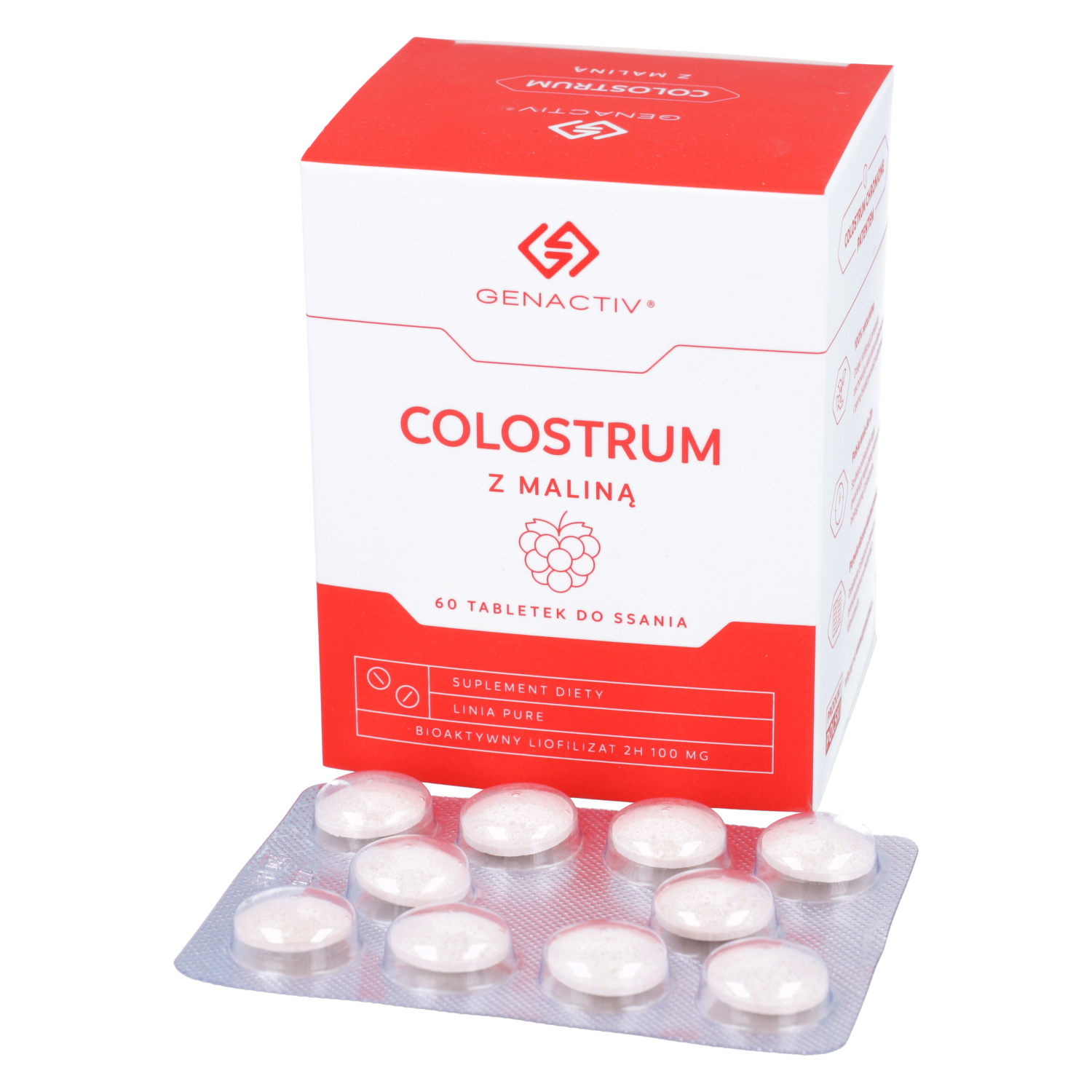 Genactiv colostrum z maliną (colostrigen tabs), 60 tabletek do ssania
