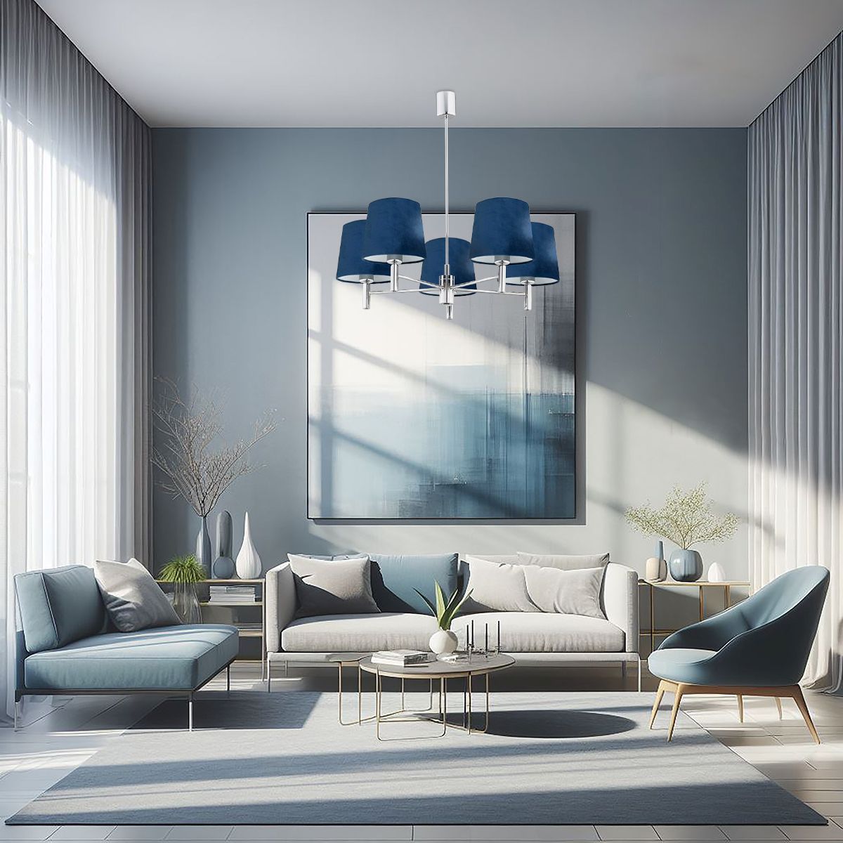 Argon Bolzano lampa wisząca 5x15 W chrom-granatowa 2074