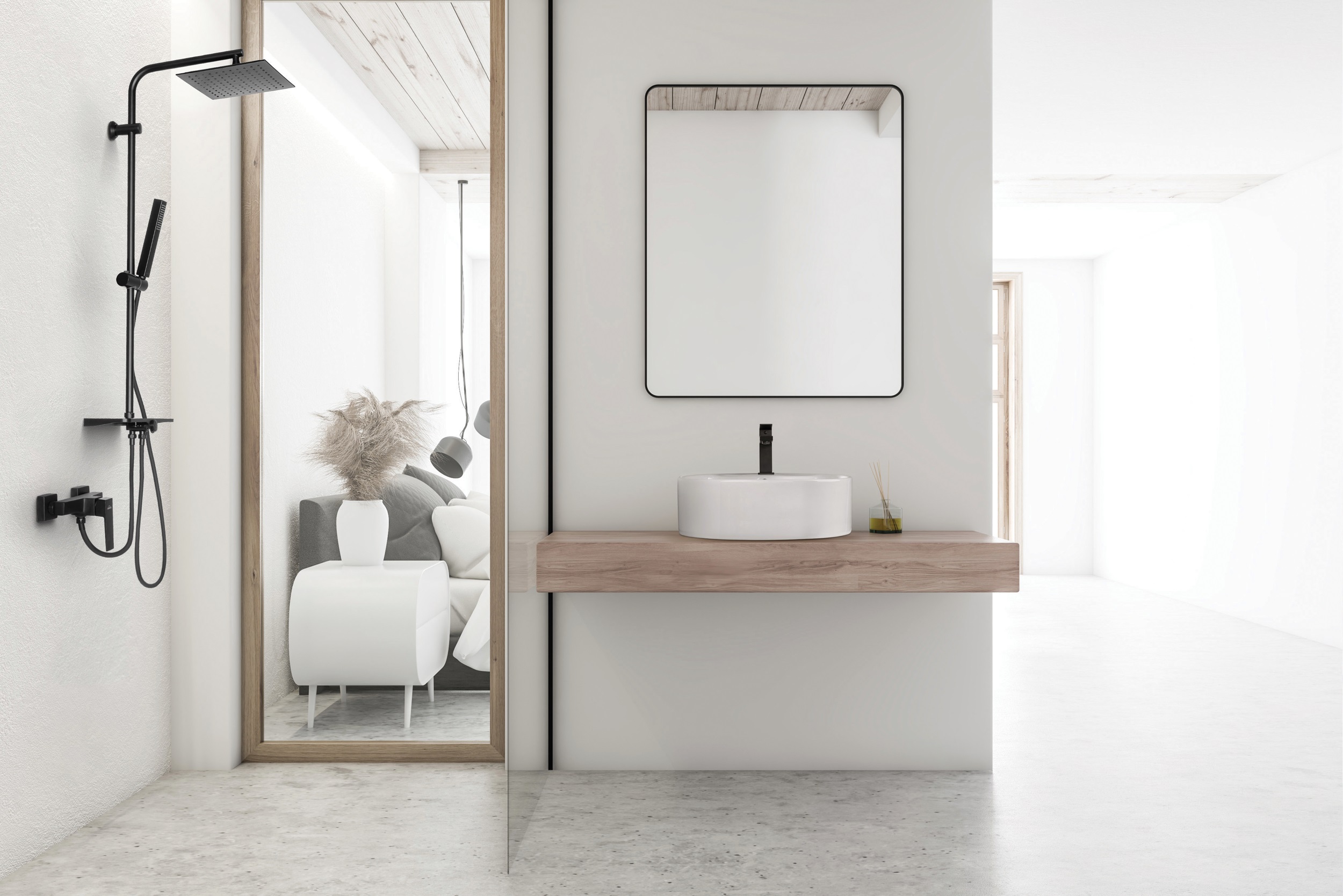 Invena Glamour bateria umywalkowa stojąca czarny mat BU-02-004