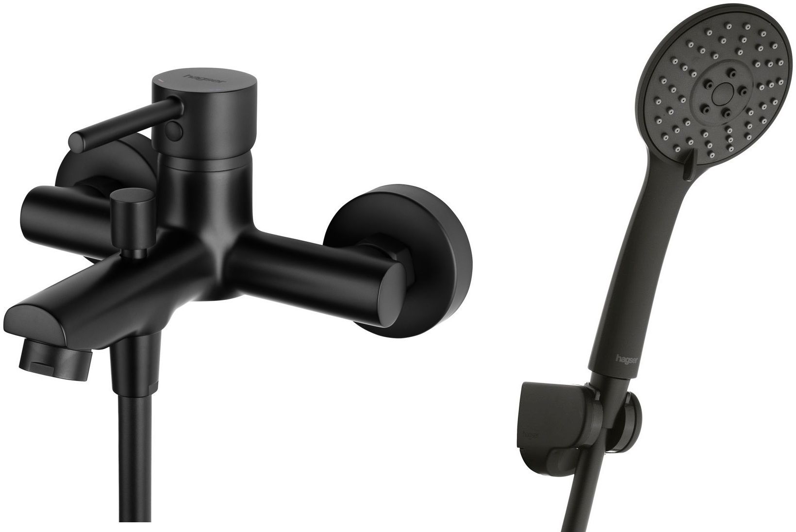 Zestaw Hagser Lisa bateria wannowo-prysznicowa ścienna z kompletem natryskowym Lara Birgit czarny mat HGR32000036 - Wysyłka w 24h