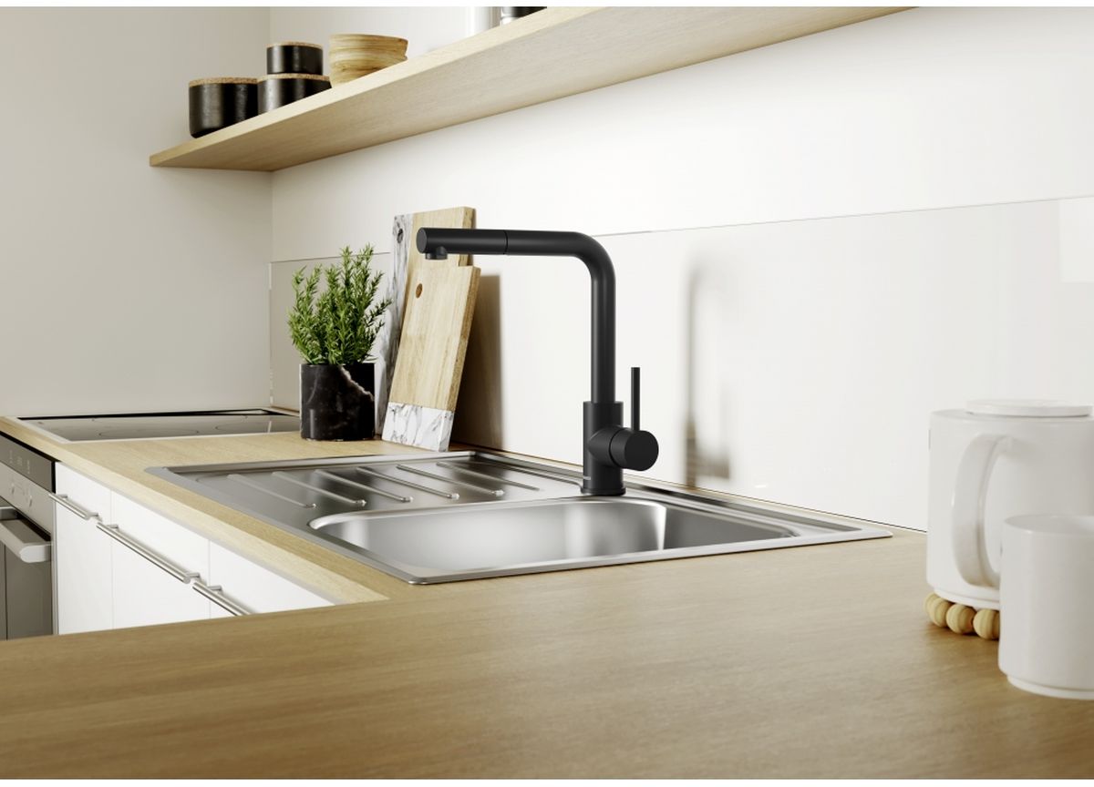 Blanco Mila-S bateria kuchenna stojąca z wyciąganą wylewką czarny mat 526660 - Wysyłka w 24h