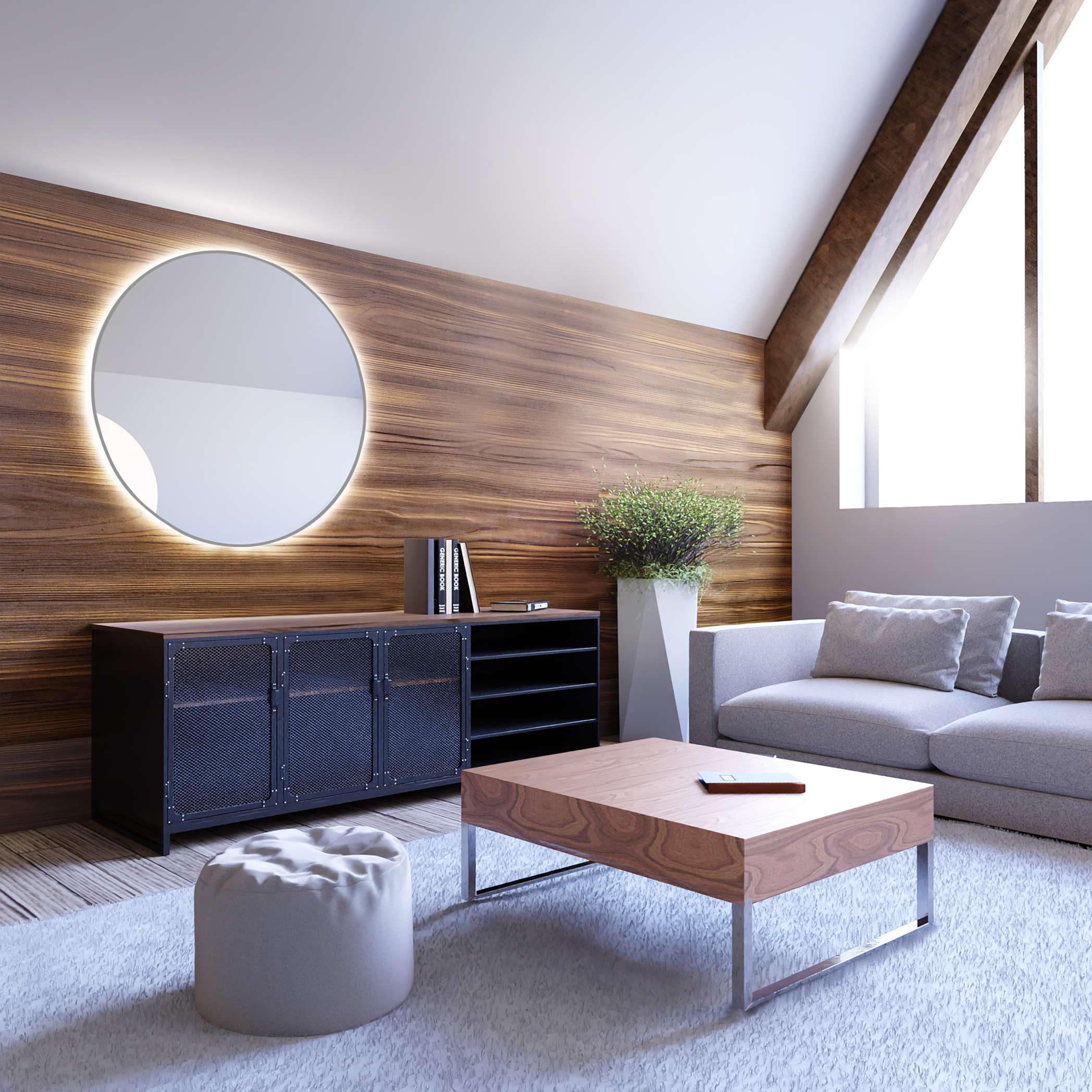 Smartwoods Bright lustro 90 cm okrągłe z oświetleniem LED srebrne barwa neutralna