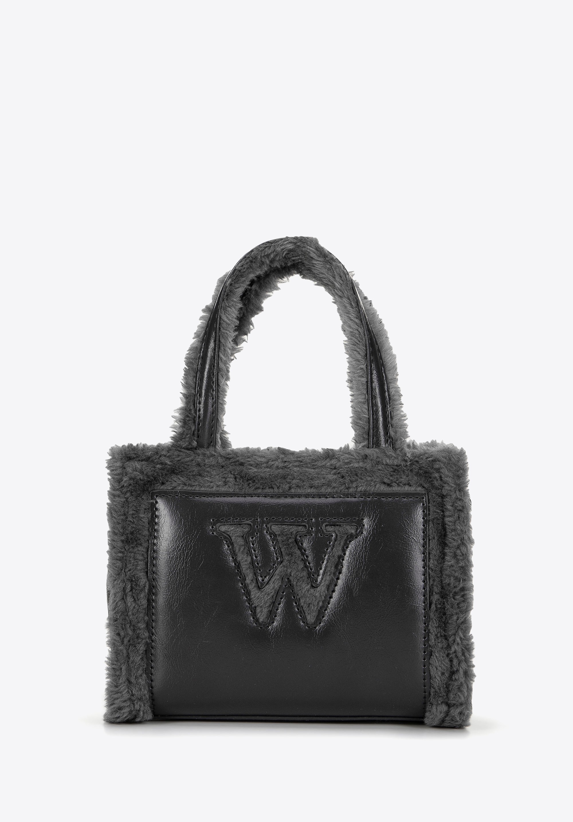 Damski kuferek z ekoskóry obszyty futerkiem szary