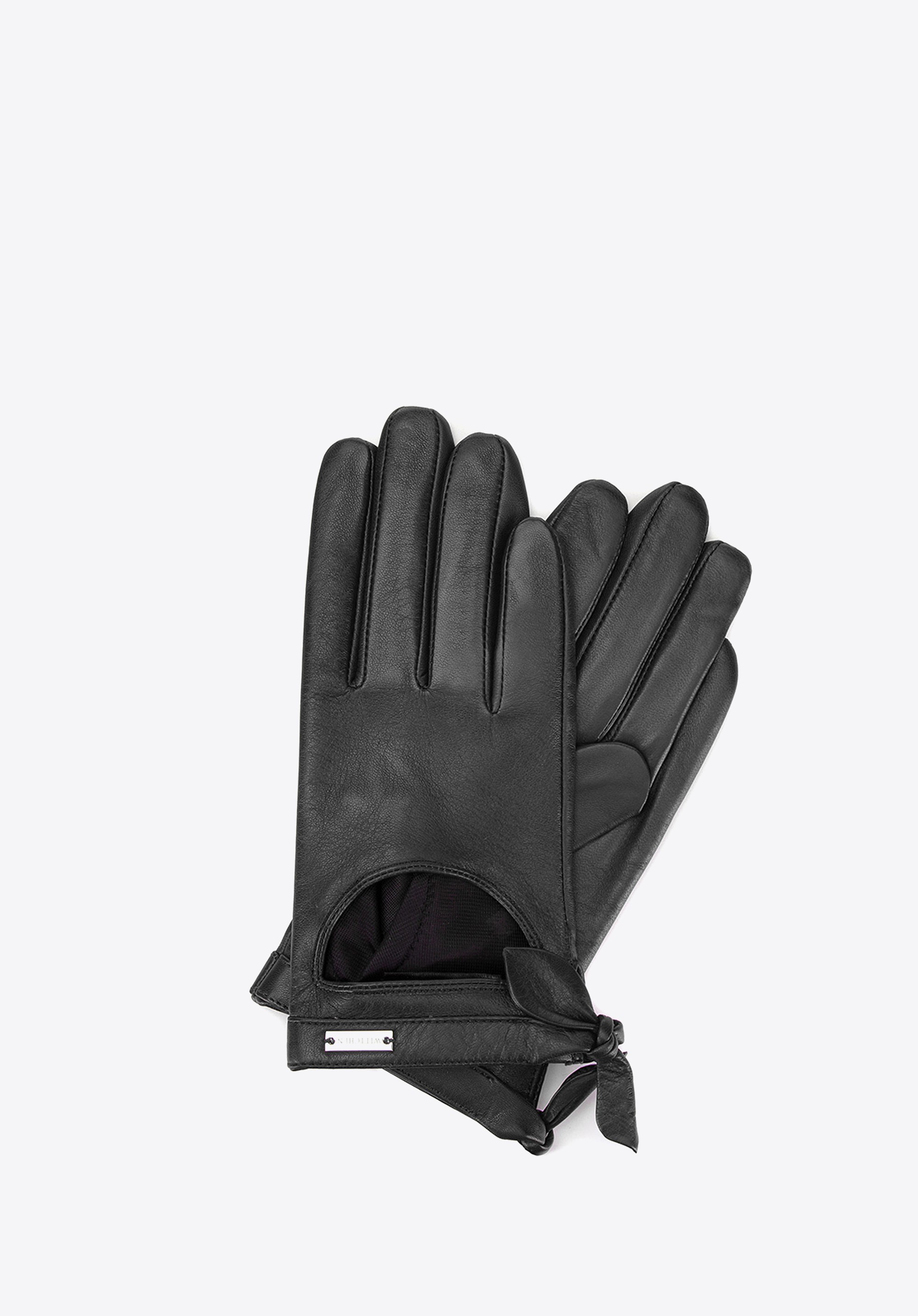 Damskie rękawiczki skórzane z wycięciem czarne