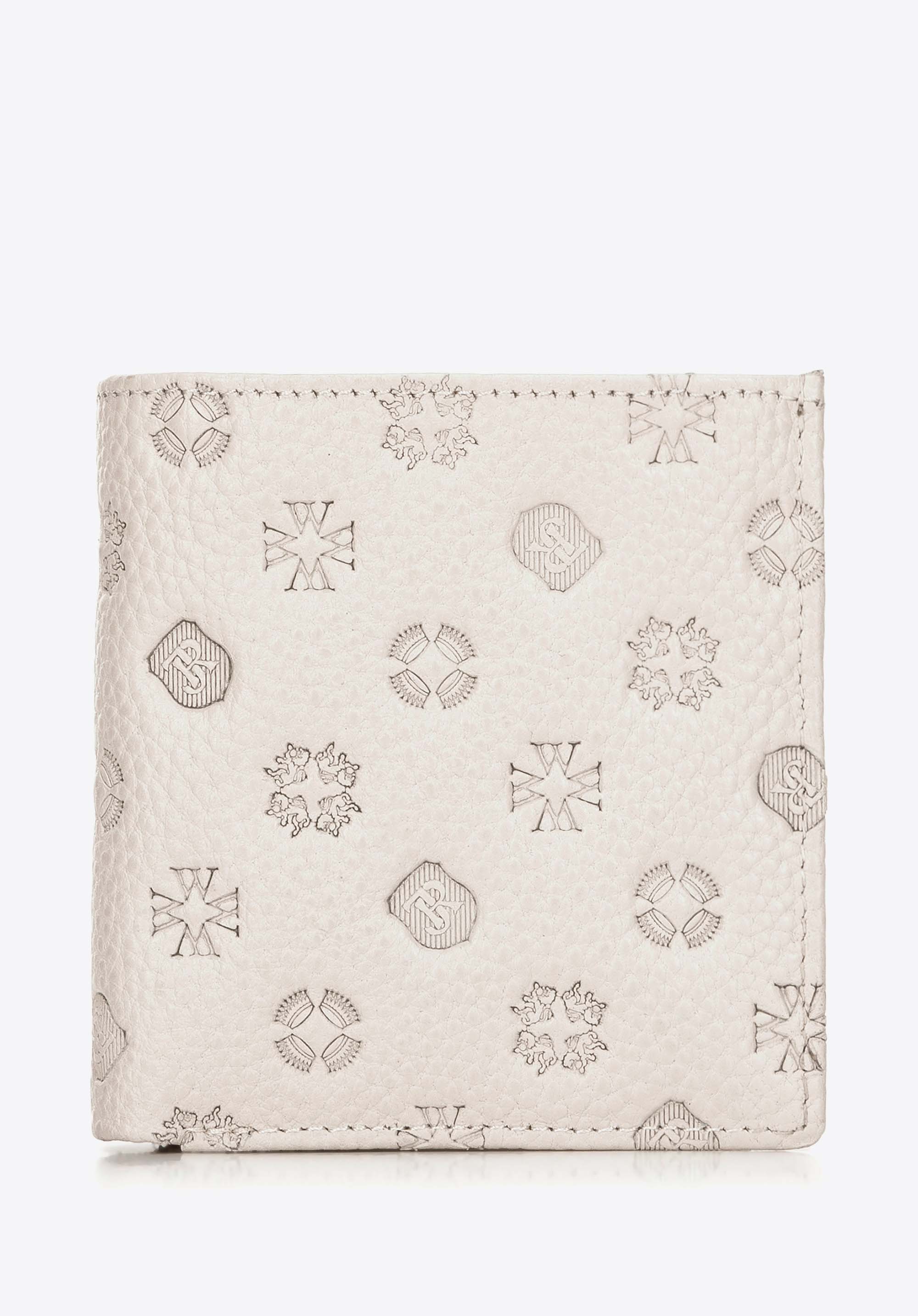 Mały damski portfel skórzany z tłoczeniem złamana biel