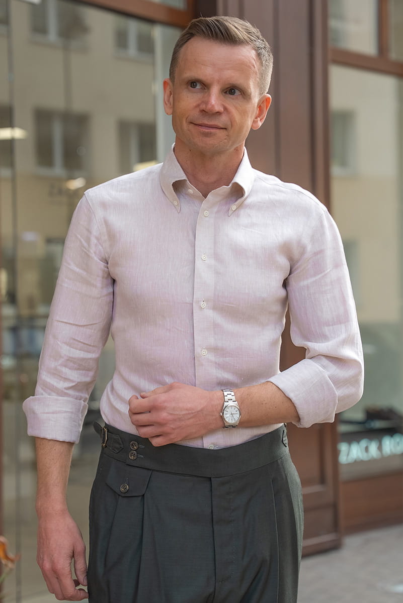 Beżowa koszula button down, lniana