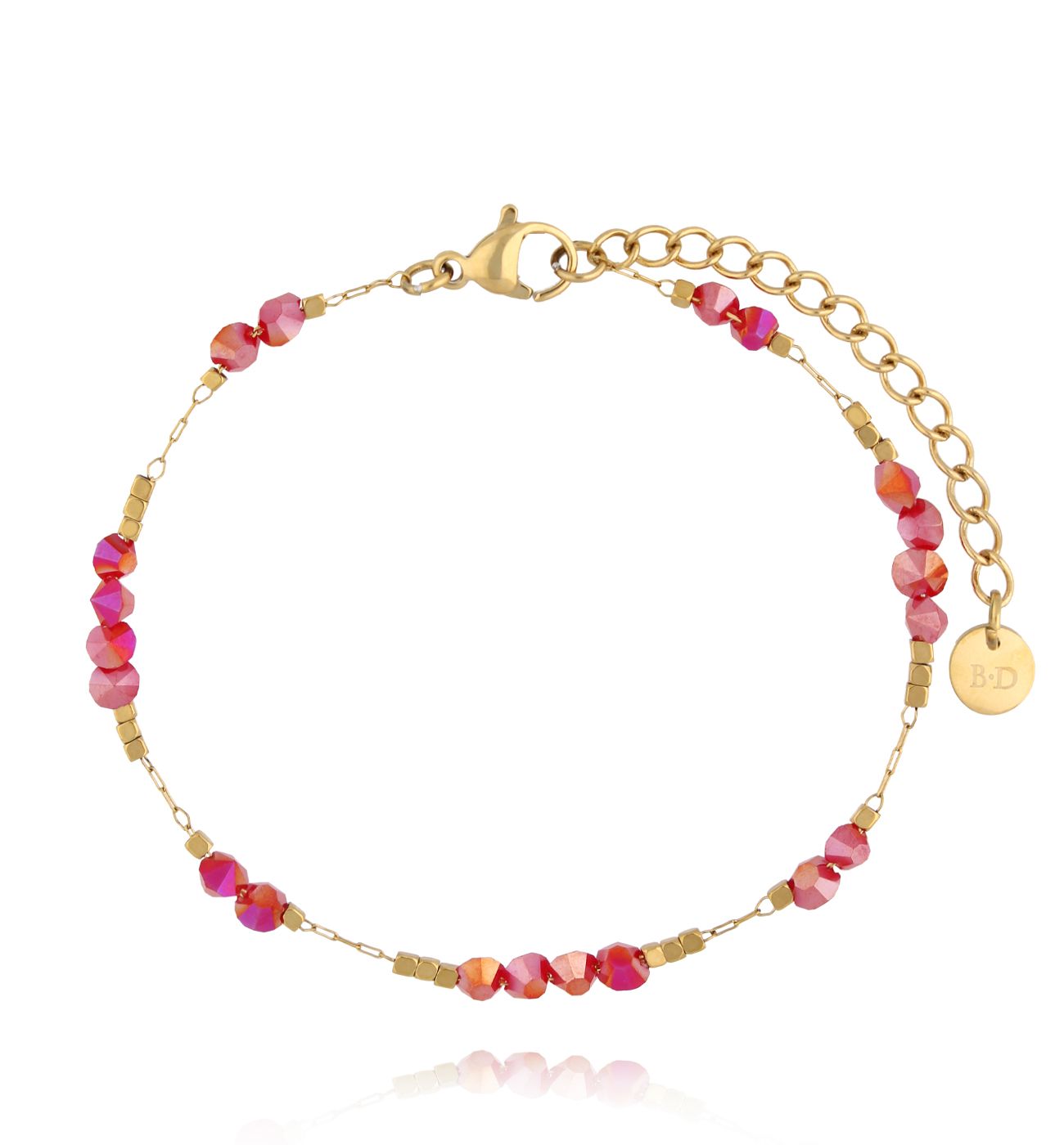 Bransoletka złota z czerwonymi kryształkami - By Dziubeka