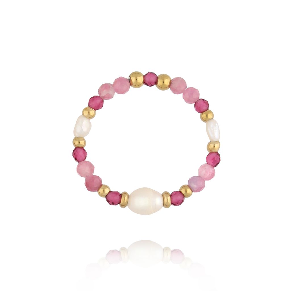 Pierścionek fuksjowo perłowy PSC0625 - By Dziubeka