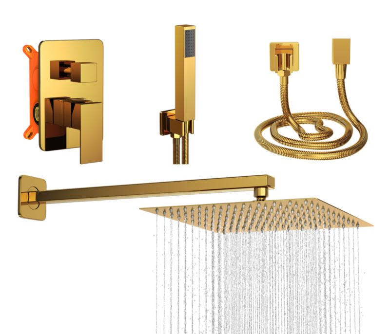 Deszczownica Złota Zestaw Podtynkowy Do Łazienki Prysznic Bateria Paje