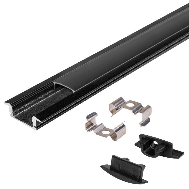 Profil LED XUDO wpuszczany 2m czarny z kloszem mlecznym 1 szt.