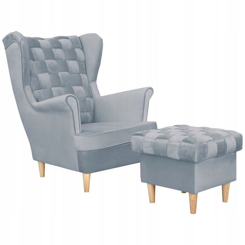 Fotel uszak do salonu z podnóżkiem Family Meble Carol jasny 1szt