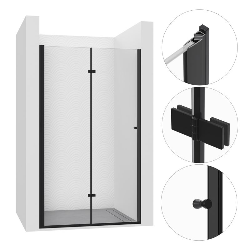 Drzwi prysznicowe SEVANTE ALDEN 75x190 składane do wnęki czarne 1 szt.