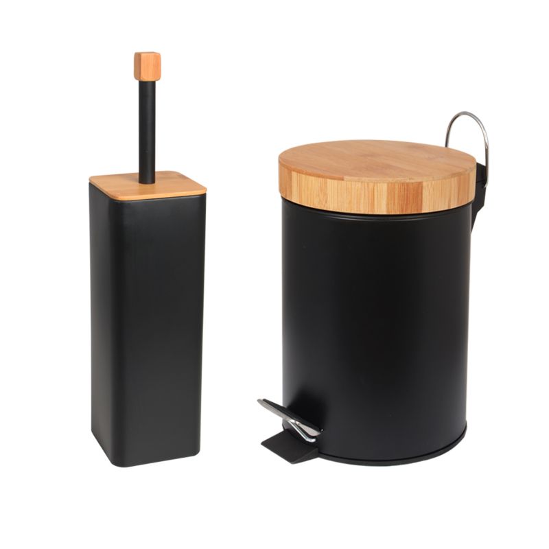 Zestaw łazienkowy kosz i szczotka do wc - YOKA czarny - 2 sztuki