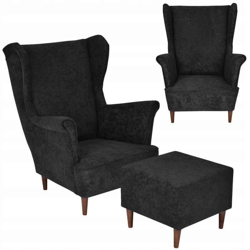 Fotel uszak do salonu z podnóżkiem Family Meble MAX czarny 1szt