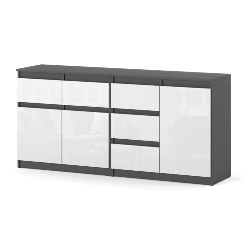 Komoda Hurtownia-Mebli Szuflady 5 Agnolia Mini 160cm Szary Mat Biały Połysk 160x35x75 cm 1szt.